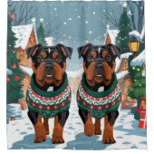 American Staffordshire Christmas Snow Holiday  シャワーカーテン (正面)