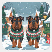 American Staffordshire Christmas Snow Holiday スクエアシール (正面)