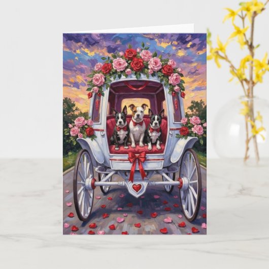 American Staffordshire Dog Valentine's Day カード (黄色い花)