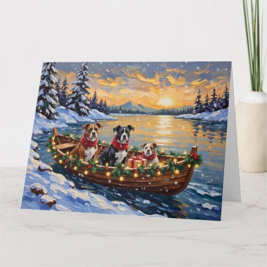 American Staffordshire Terrier Christmas Boat カード (正面)
