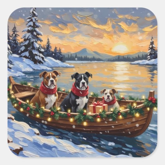 American Staffordshire Terrier Christmas Boat スクエアシール (正面)