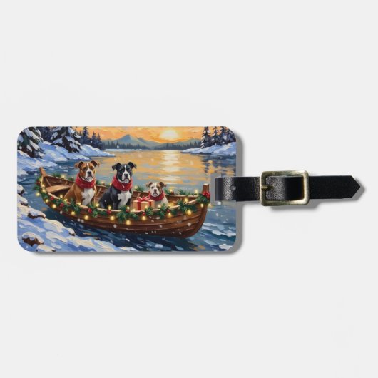 American Staffordshire Terrier Christmas Boat ラゲッジタグ (正面横)