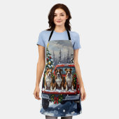 American Staffordshire Terrier Christmas Red Truck エプロン (着用した状態)