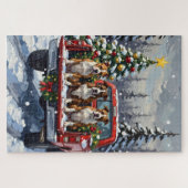 American Staffordshire Terrier Christmas Red Truck ジグソーパズル (横)