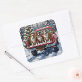 American Staffordshire Terrier Christmas Red Truck スクエアシール (封筒)