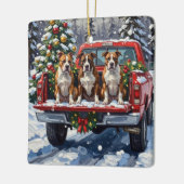 American Staffordshire Terrier Christmas Red Truck セラミックオーナメント (左)