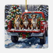 American Staffordshire Terrier Christmas Red Truck セラミックオーナメント (裏面)