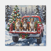 American Staffordshire Terrier Christmas Red Truck マグネット (正面)