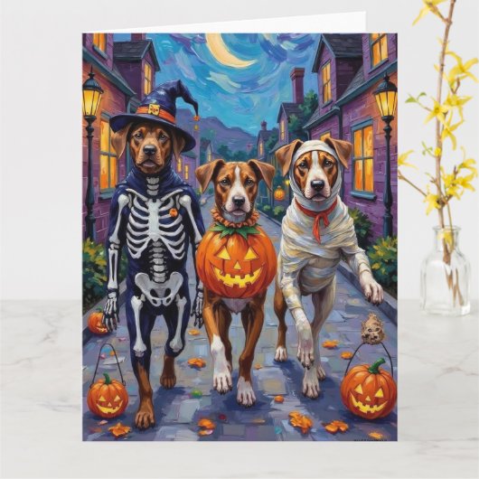 American Staffordshire Terrier Dogs Halloween カード (黄色い花)