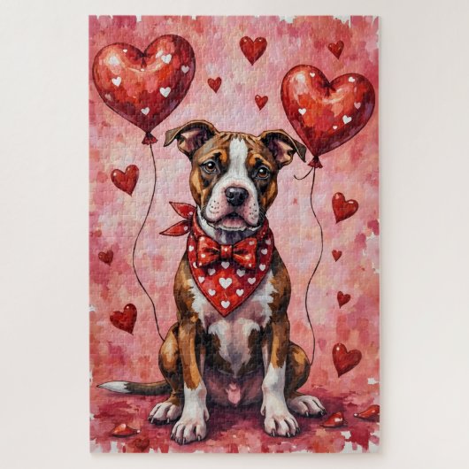 American Staffordshire Terrier Valentine Dog Art ジグソーパズル (縦)