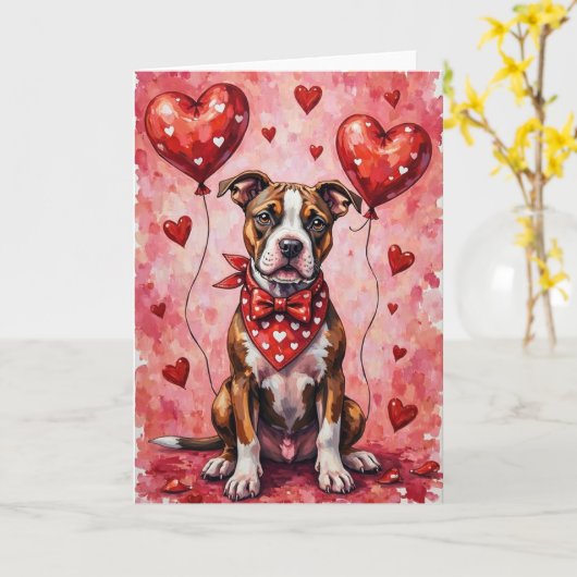 American Staffordshire Terrier Valentine’s Day Dog カード (黄色い花)