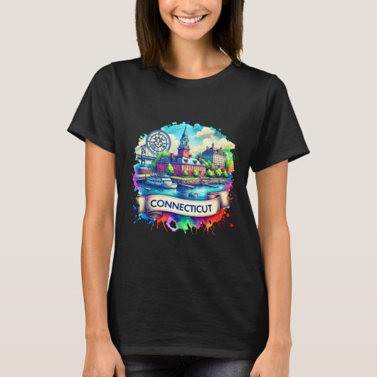 American State Map T-Shirts - Connecticut USA map Tシャツ (正面)