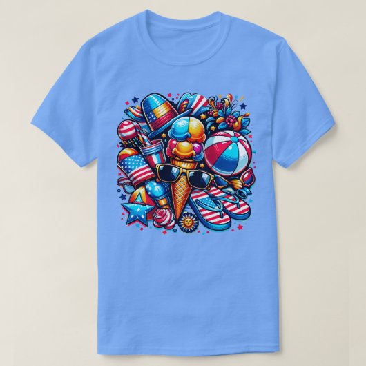American Summer Vibes 7月4日のお祝い Tシャツ (デザイン正面)