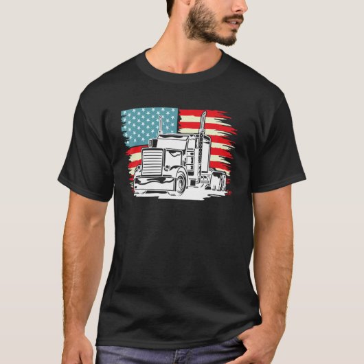 American Truck Driver Patriotic US Flag Semi Trail Tシャツ (正面)