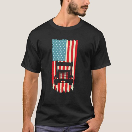 American Truck Driver Patriotic US Flag Semi Trail Tシャツ (正面)