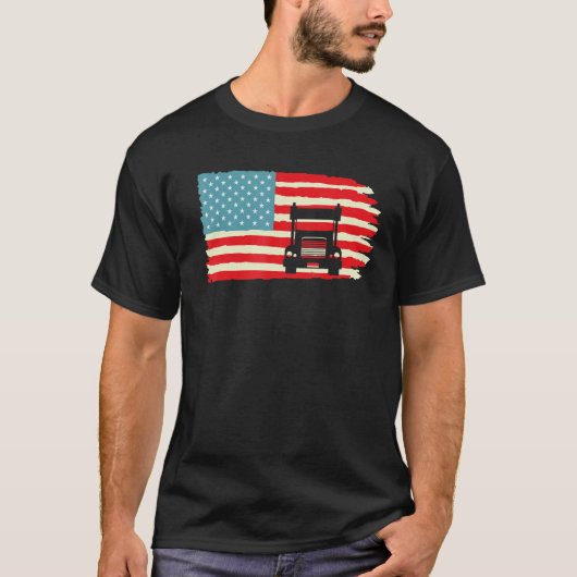 American Truck Driver Patriotic US Flag Semi Trail Tシャツ (正面)
