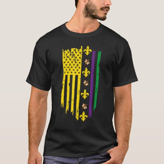 American US Flag Crawfish Funny Mardi Gras Carniva Tシャツ (正面)