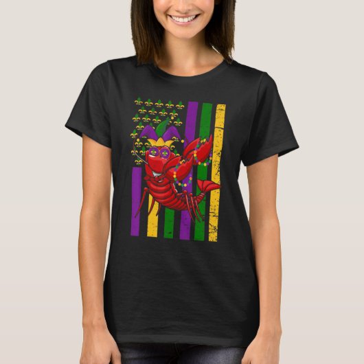 American US Flag Crawfish Funny Mardi Gras Carniva Tシャツ (正面)