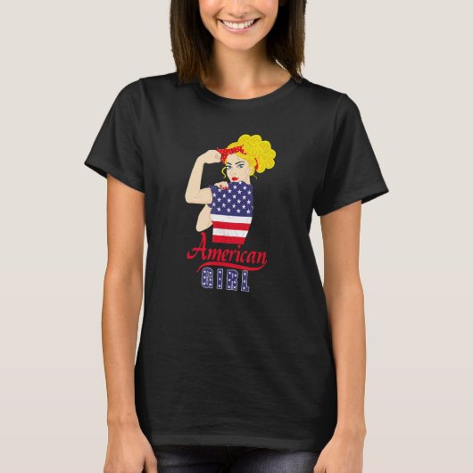 American US Flag Girl Happy Labor Day Shirt Messy Tシャツ (正面)