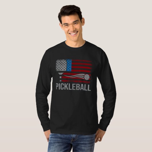 American US Flag Pickleball Player Paddleball 4th  Tシャツ (正面フル)
