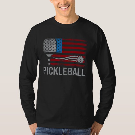 American US Flag Pickleball Player Paddleball 4th Tシャツ (正面)
