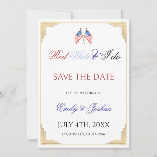 American USAフラグ日付写真の保存招待状 セーブザデート (正面)