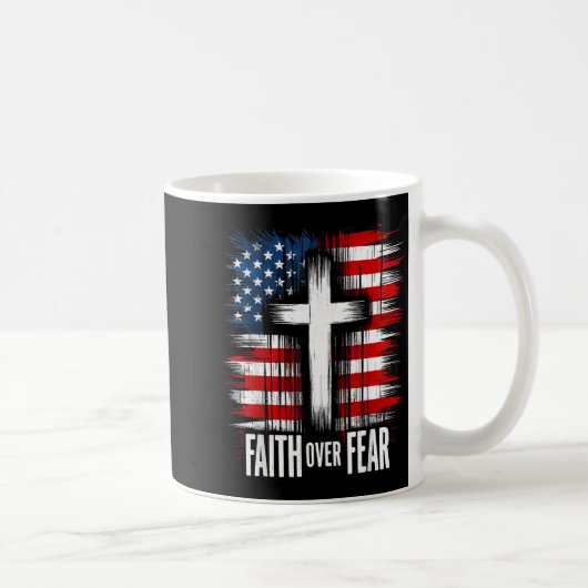 American Usa Flag Christ Faith Over Fear With Cros コーヒーマグカップ (右)