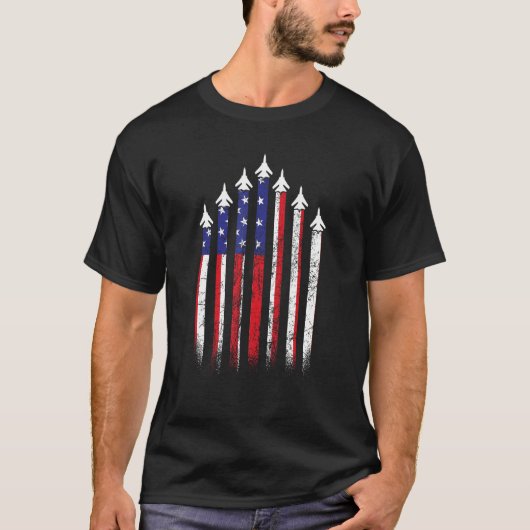 American USA Flag Fighter Aircraft Pilot Airplane Tシャツ (正面)