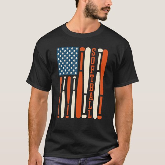 American USA Flag Softball Bat Softball Softball C Tシャツ (正面)