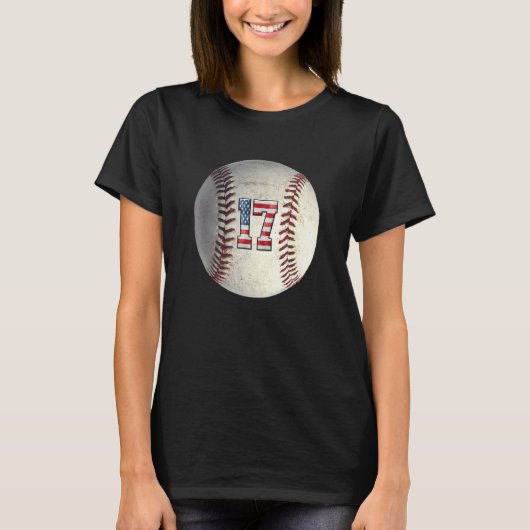 American USA Flag With Retro 17 Baseball Number 17 Tシャツ (正面)