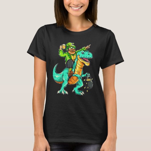 American USA Irish Flag St Patricks Day And T-Rex Tシャツ (正面)