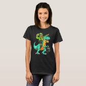 American USA Irish Flag St Patricks Day And T-Rex Tシャツ (正面フル)