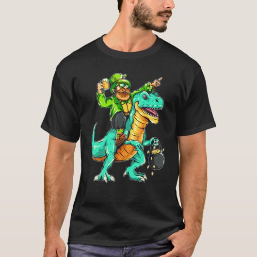 American USA Irish Flag St Patricks Day And T-Rex Tシャツ (正面)