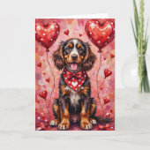 American Water Spaniel Valentine Dog with Hearts カード (正面)