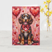 American Water Spaniel Valentine Dog with Hearts カード (黄色い花)