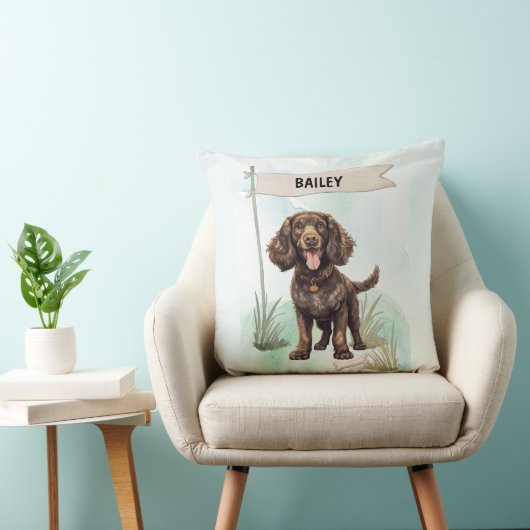 American Water Spaniel Watercolor Personalized Dog クッション (椅子)