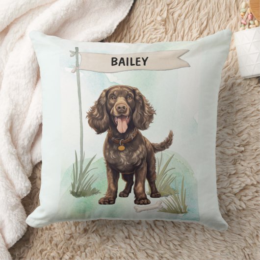 American Water Spaniel Watercolor Personalized Dog クッション (ブランケット)