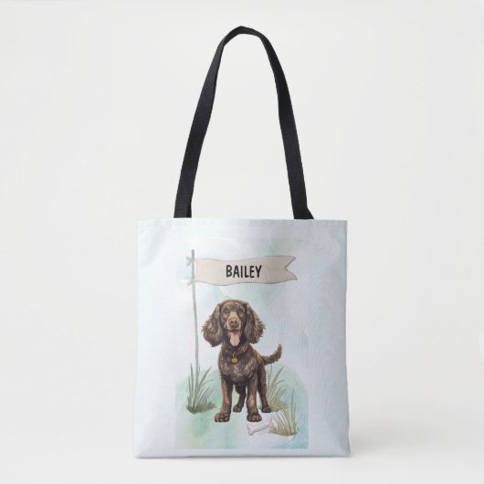American Water Spaniel Watercolor Personalized Dog トートバッグ (正面)