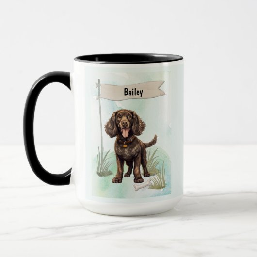 American Water Spaniel Watercolor Personalized Dog マグカップ (左)