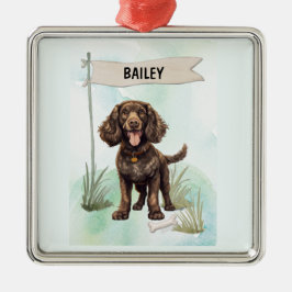 American Water Spaniel Watercolor Personalized Dog メタルオーナメント