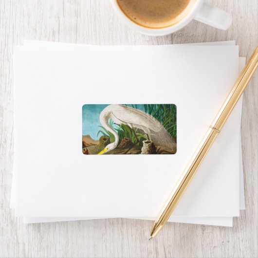 American White Heron by John James Audubon ラベル (インサイチュ)