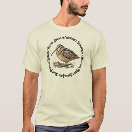American Woodcock Circle - Vintage Illustration Tシャツ (正面)