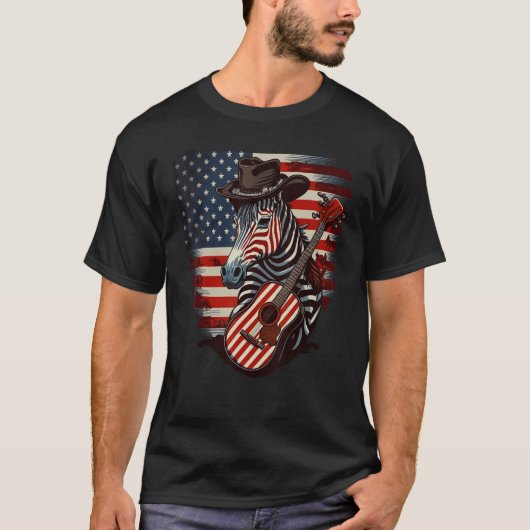 American Zebra Guitar USA County Music Tシャツ (正面)