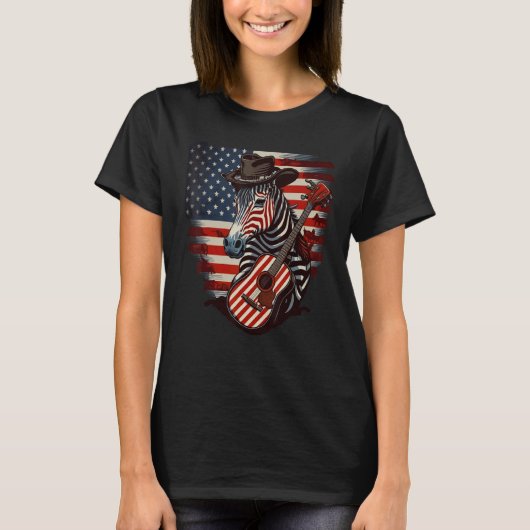 American Zebra Guitar USA County Music Tシャツ (正面)