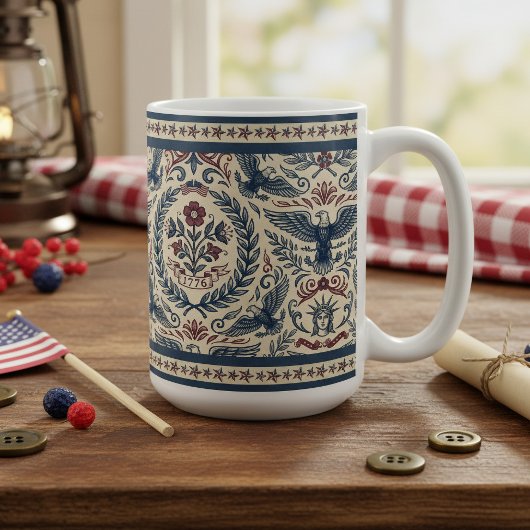 Americana Eagles Floral Stars & Stripes ID1298 コーヒーマグカップ