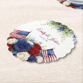 Americana Flowers and Flag Wedding ペーパーコースター (アングル)