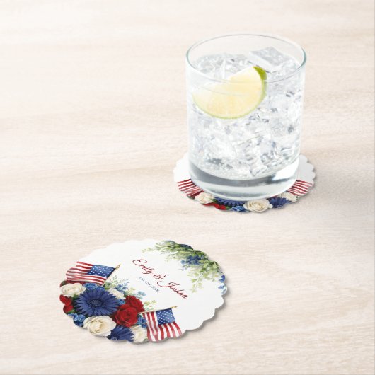 Americana Flowers and Flag Wedding ペーパーコースター (インサイチュ)