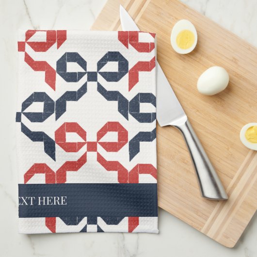 Americana Folk Art Bow Quilt Pattern キッチンタオル (四つ折り)