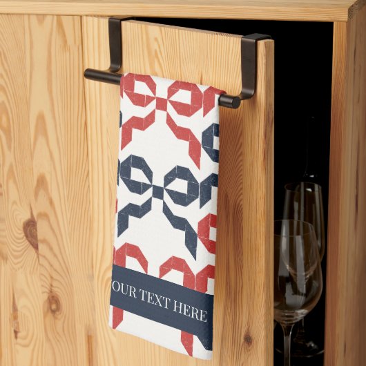 Americana Folk Art Bow Quilt Pattern キッチンタオル (三つ折り)