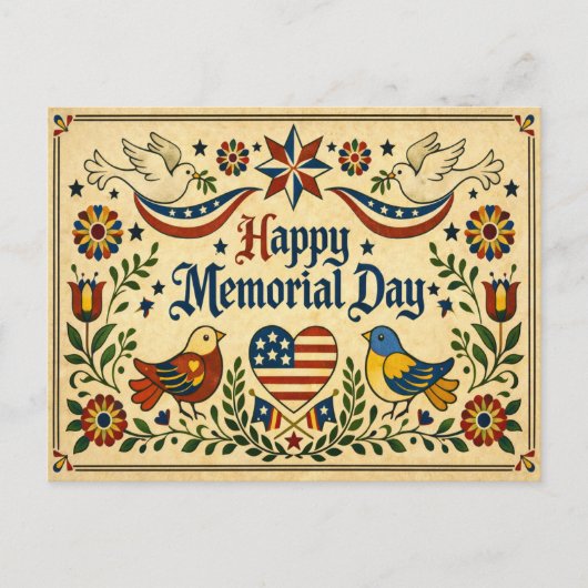 Americana Folk Art Memorial Day  シーズンポストカード (正面)